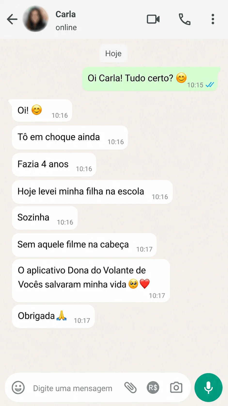 Relato de participante que voltou a levar a filha à escola e menciona pensamentos de catástrofe